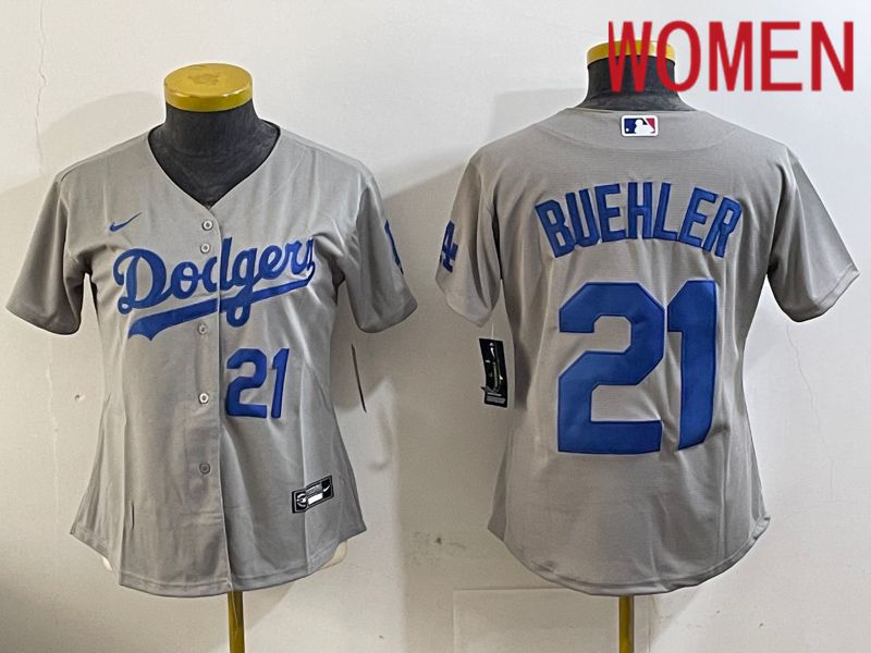 Women Los Angeles Dodgers #21 Buehler Grey Game 2024 Nike MLB Jersey style 11214